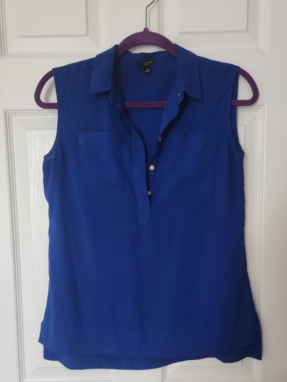Ann Taylor Sleeveless Collared Shell - Cobalt Blue